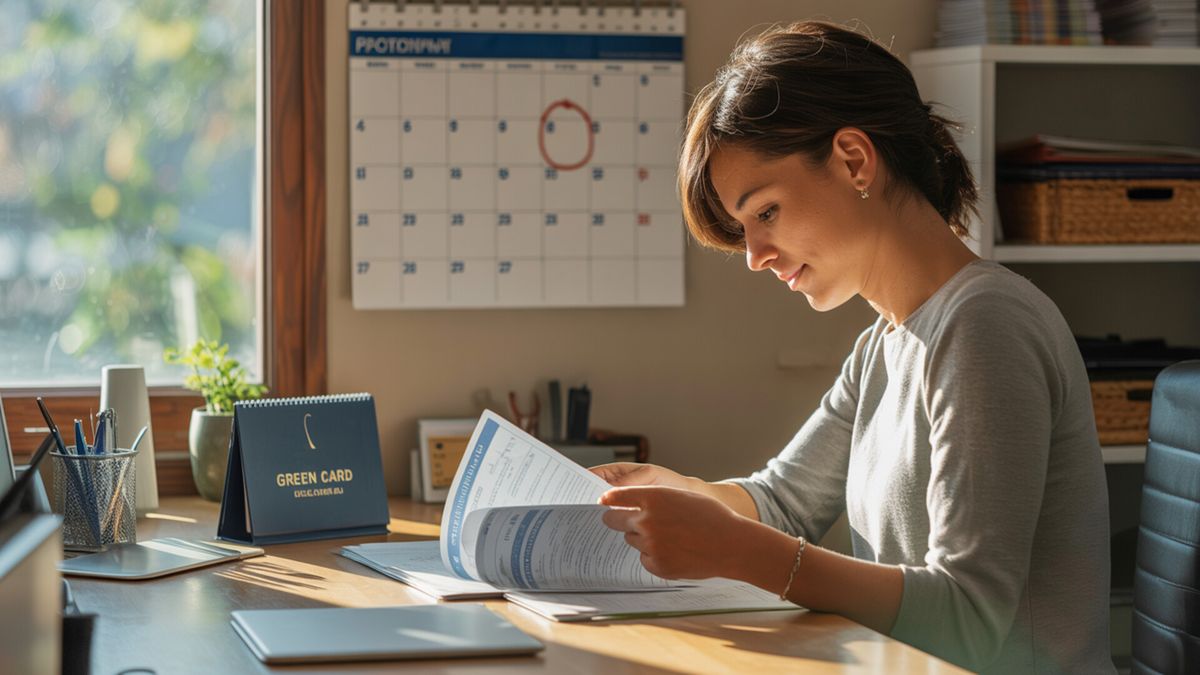Person reviewing documents and calendar to calculate earliest U.S. citizenship application date