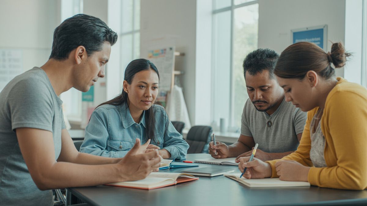 Immigrants preparing for the U.S. citizenship interview in a classroom setting