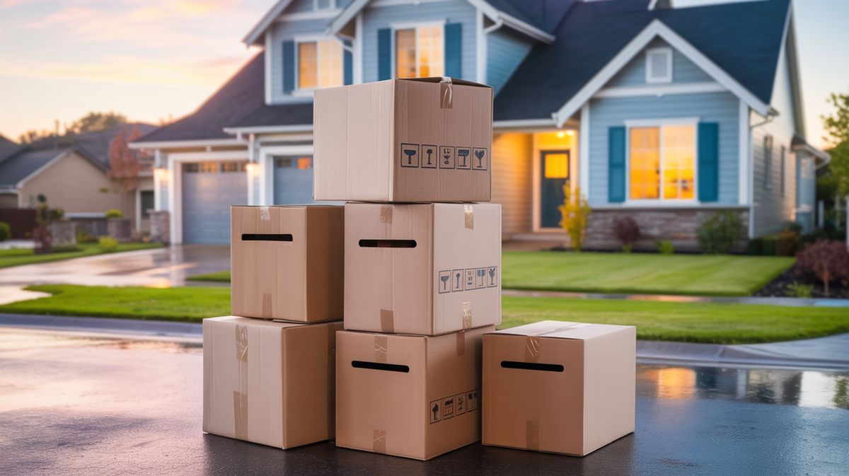 Moving boxes and home representing address change during citizenship application